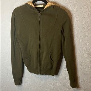 Wise and Proper green knit hoodie with lace hood